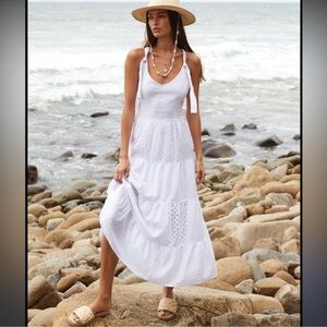 Anthropologie x Self Contrast Amadi Eyelet Tiered Maxi Dress